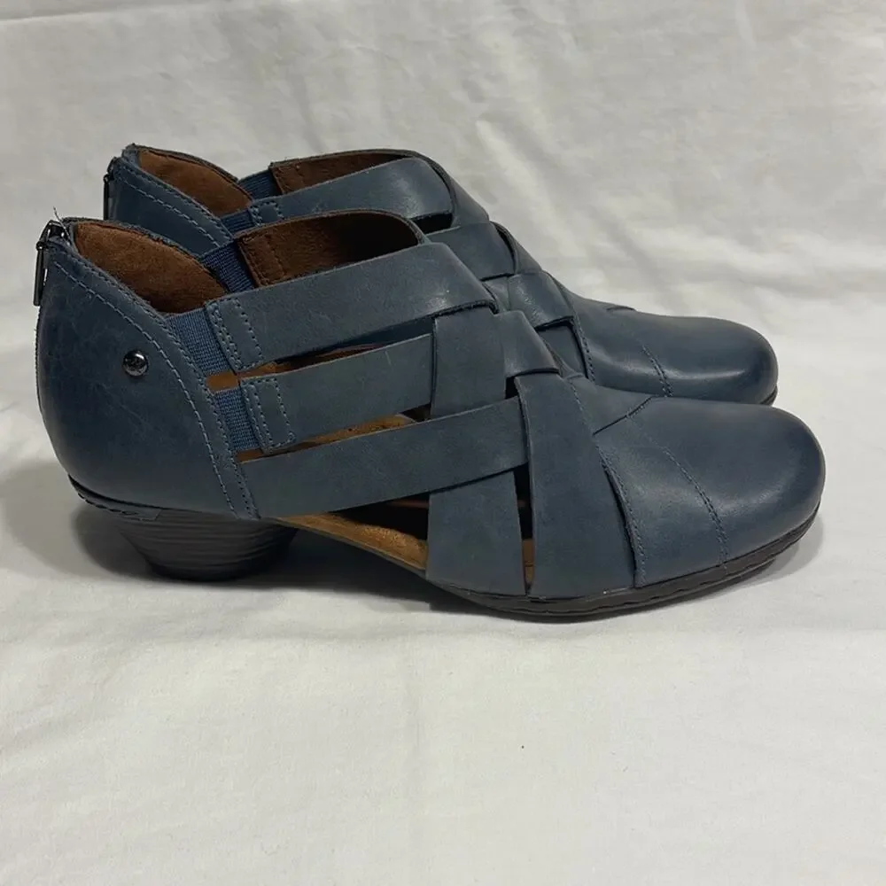Cobb Hill Rockport Laurel Woven Bootie Blue Teal Leather Ankle Boots Womens 9.5